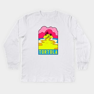 Tortola Groovy Sunset 70's Hippie Hippy Vintage British Virgin Islands Kids Long Sleeve T-Shirt